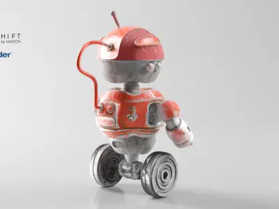 RafiBot Game Ready Robot Character with Drill Arms Wheels 3D model