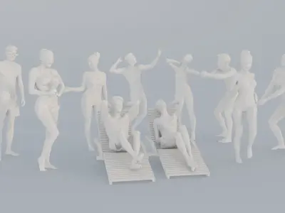 10X Beach People Realistic Scans Figures Crowds 3D print model