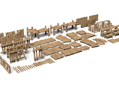 65 Lowpoly Wooden Game Assets - 240225 Low-poly 3D model