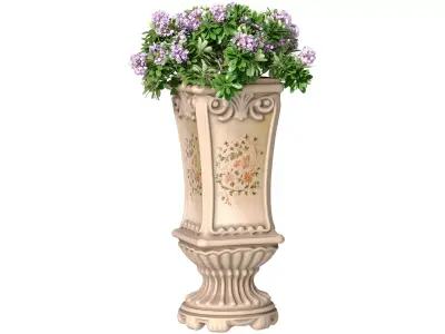 Ornamental plant flowers in classic ceramic vase urn flowerpot  3D model