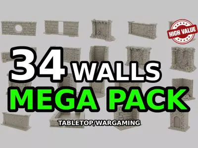 34 Walls Mega Pack Bundle Perfect For 3D Print And Wargaming 3D print model