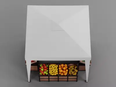 Produce Market Stall V1 - Fair Stand with Fruit and Vegetable 3D model