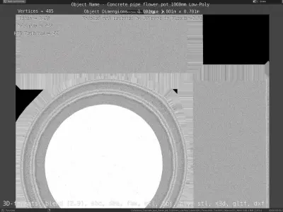 Concrete Pipe Flower Pot 1000mm Low-Poly Low-poly 3D model