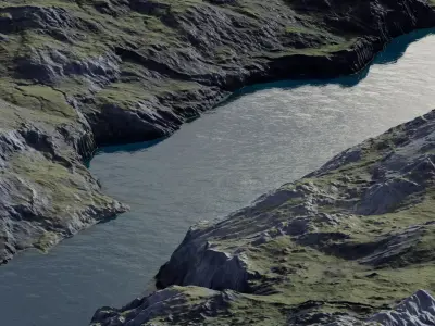 River valley topography and landform 3D model