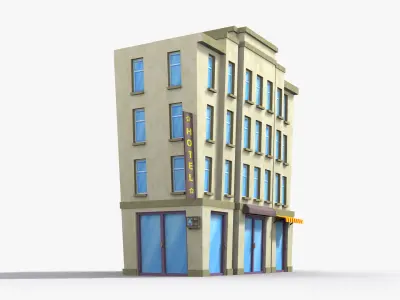 Cartoon Building x6 Low-poly 3D model