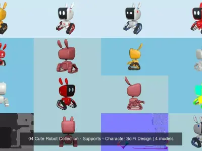 04 Cute Robot Collection - Supports - Character SciFi Design 3D Model Pack