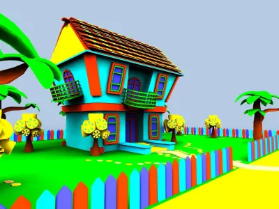 3d cartoon village house toon  Low-poly 3D model