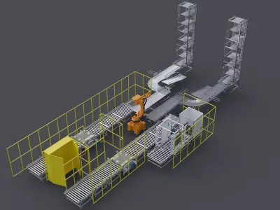 Stacking wrapping  packaging production line 3D model