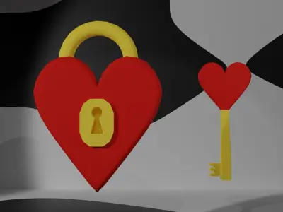 Padlock Heart - Cartoon Low-poly 3D model