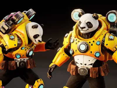 Mecha Panda Stylized Sci Fi Panda Game Character 3 Skins Low-poly 3D model