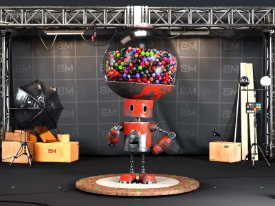 Robot with Rig for animation Low-poly 3D model