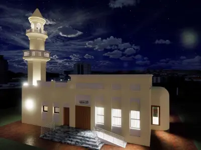 Mosque Masjid with concrete Minaret in Revit 3D model