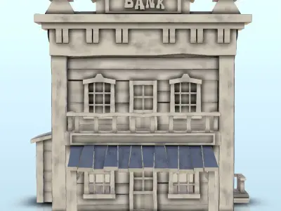Western bank building with floor and canopy 7 - USA ACW War 3D print model