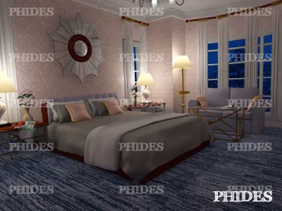 Bedroom with night and day lighting 3D model