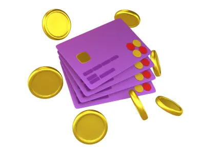 Credit Cards Floating Gold Coins Icon v1 003 Low-poly 3D model