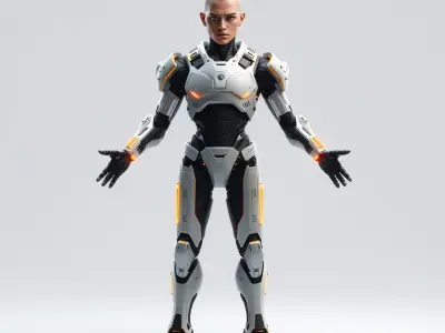 Futuristic Cyborg Warrior Fully Rigged and Animated Low-poly 3D model