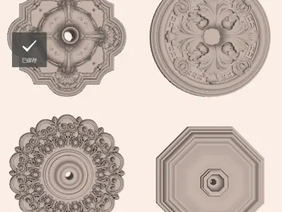 Gypsum ceiling cornice and light panel combination 3D model