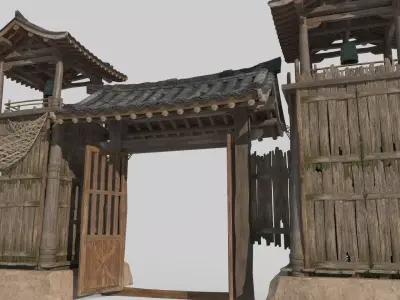 Gate level of ancient Asian architecture 3D model