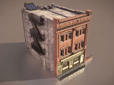 Brick Bar Building Low-poly 3D model