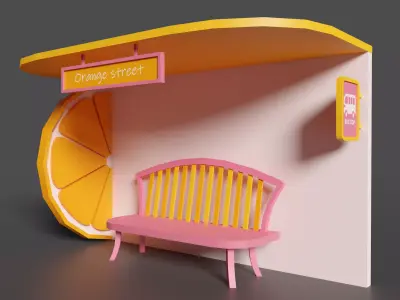 Bus stop Orange street Low-poly 3D model