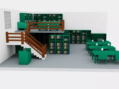 Modern Two-Story Library Interior  Realistic 3D Model Free low-poly 3D model
