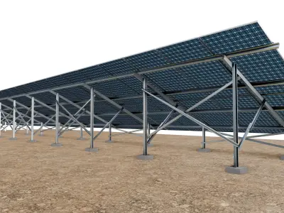 Lowpoly Ground Mounted Solar Panels-24 Rows of PV Modules Low-poly 3D model