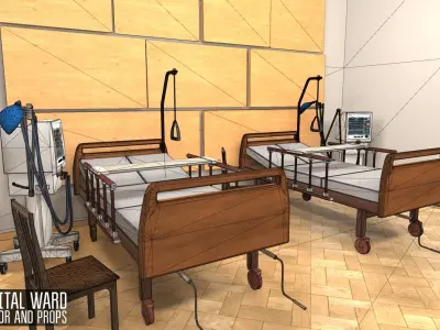 Hospital ward - interior and props Low-poly 3D model