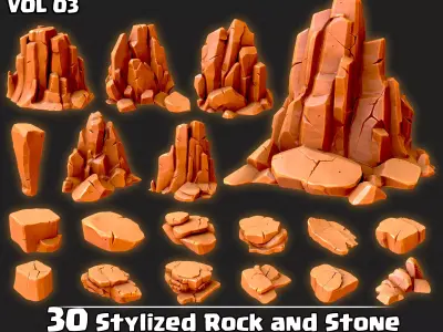 30 Stylized Rock and Stone Game Ready VOL03 Low-poly 3D model