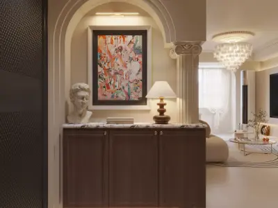 French style living room and kitchen 3D model