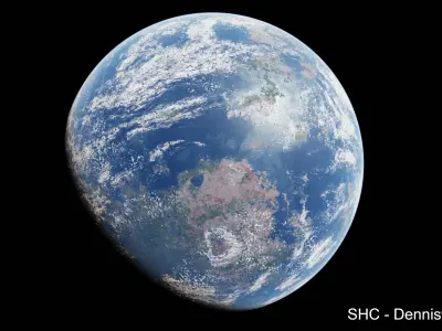 Large scale procedural planet with 3D cities and vegetation 3D model