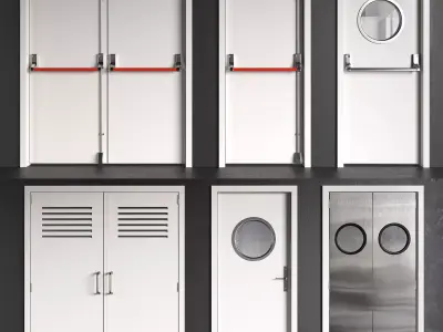 Set 5 fire double doors with handle push anti-panic 3D model