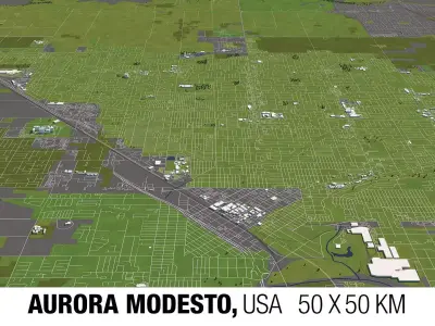 Aurora Modesto CA 50x50km City Map 3D model