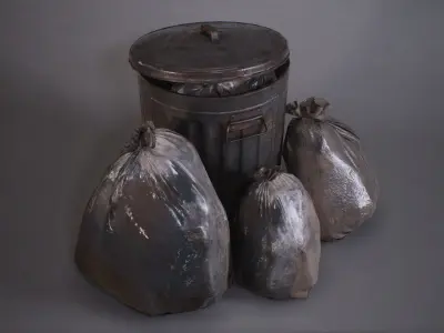 Trash Can with Garbage Bags PBR Game Ready Low-poly 3D model