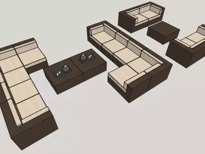 Modern Sectional Sofa with Coffee Tables  3D Model 3D model