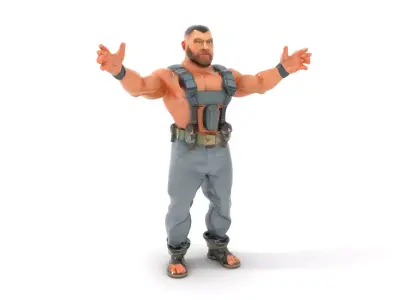 Muscular Bearded Soldier Character Rigged and Animated Low-poly 3D model