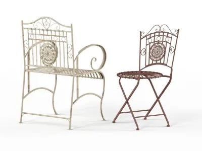 Maison Rouge Tennyson Distressed White Rustic Garden Chair 3D model