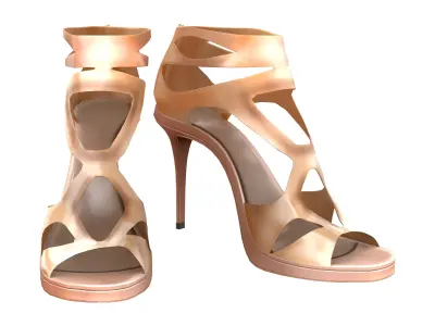 Golden Cross Straps Sandal Heels Low-poly 3D model