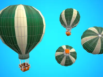HOT AIR BALLOON CARTOON STYLIZED 03 Low-poly 3D model