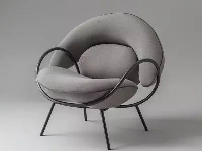 Modern Curved Armchair Gray Upholstered Chair Metal Frame 3D Low-poly 3D model