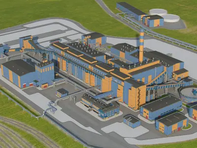 Factory site of nuclear power plant Low-poly 3D model