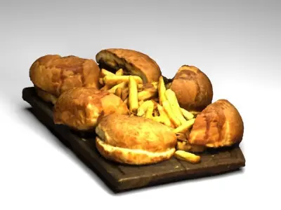 Hamburgers with Fries - Photogrammetry Low-poly 3D model