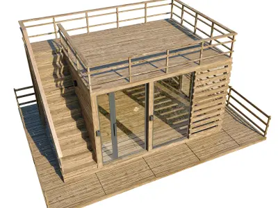 Besedca wooden cabin with stairs and railings 3D model