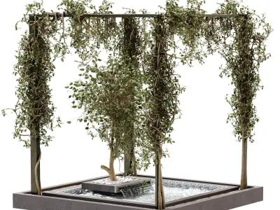 Landscape and courtyard plant in box and waterfall set 629 3D model
