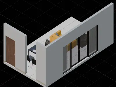 Isometric Living Dining Room With Black Furniture  3D model
