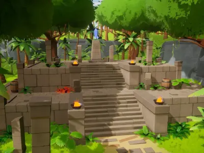 Stylized Tropical Island with Ruins Low-poly 3D model