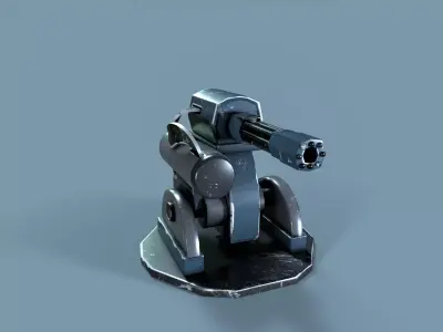 Sci-fi Gatling Turret game ready 3D Model Low-poly 3D model