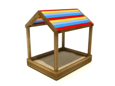 Kids Game Play Equipment 009 Wood Sand Pool with Roof 3D model