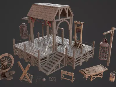 Medieval Punishment and Torture - Props Pack Low-poly 3D model