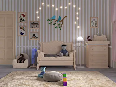 Childrens furniture set Azzurra Rinascimento antique white 3D model