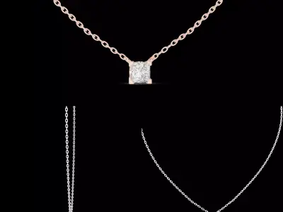 Floating Square Diamond Solitaire Necklace Pendant CAD Model 3D print model